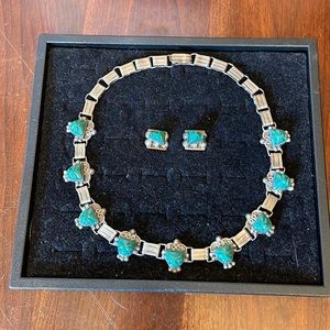 Vintage Taxco Mexican 18.5” sterling silver necklace and earrings